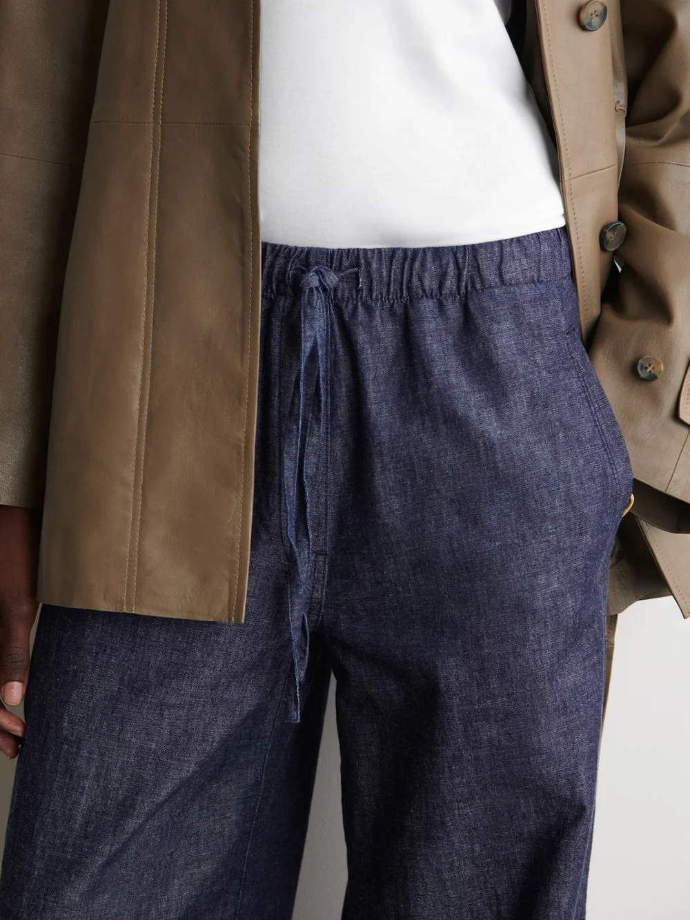 COS DENIM WIDE LEG DRAWSTRING PANTS 6 indigo LINEN BLEND MINIMALIST Casual